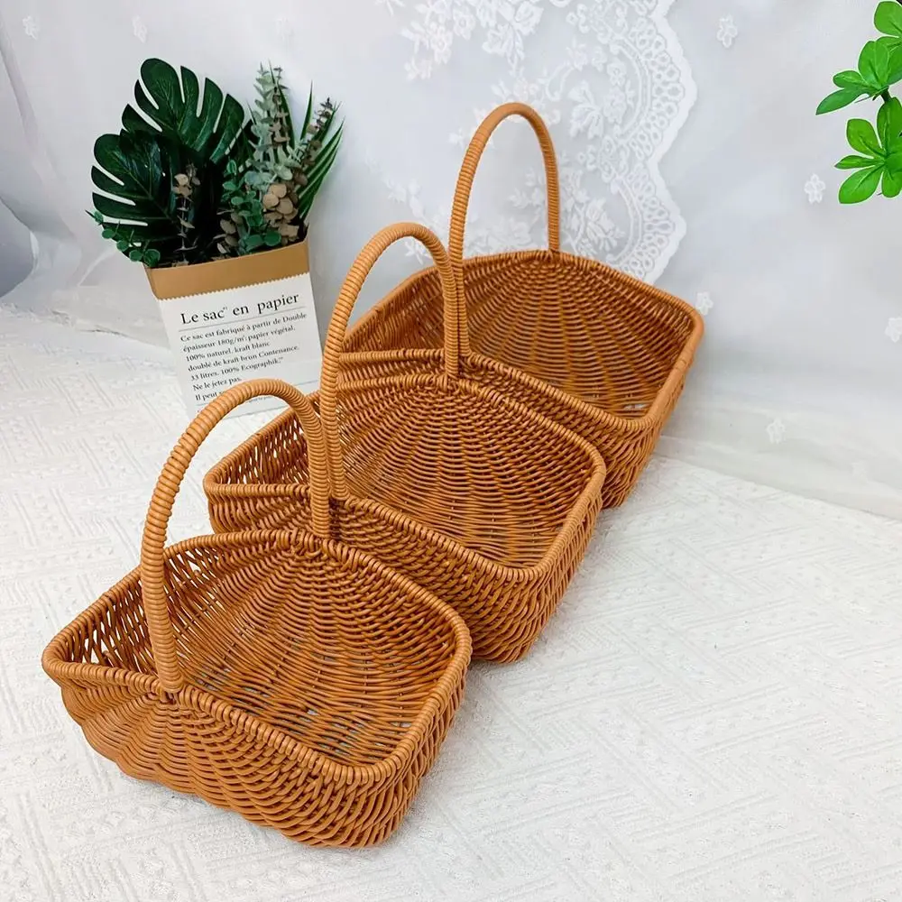 Woven Rattan Storage Basket Rectangle Multipurpose Picnic Basket 3 Sizes Large Capacity Desktop Organizer Basket