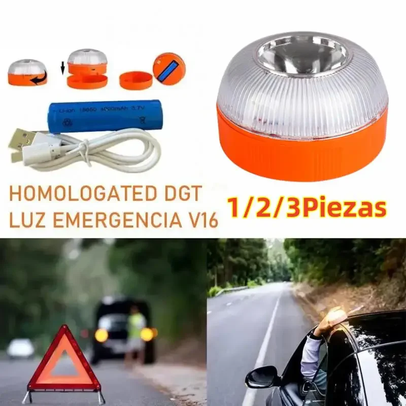 Linterna LED de emergencia para coche, recargable por USB, estroboscópica de inducción magnética, lámpara para accidentes de carretera, accesorio de seguridad, 1 ~ 3 uds.
