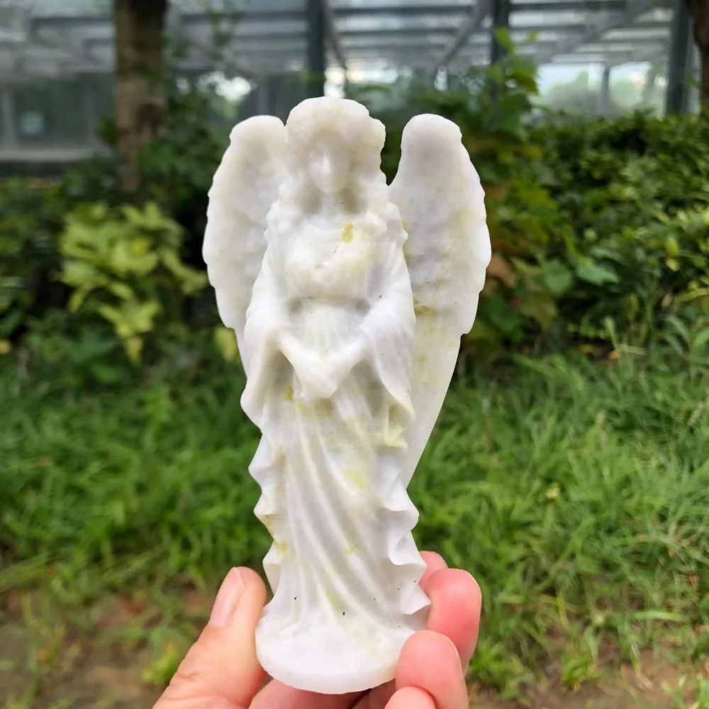 11.5cm Natural Lemon Jade Guardian Angel Figurine Praying Angel Statue Crystal Home Altar Decor Spiritual Healing Gift