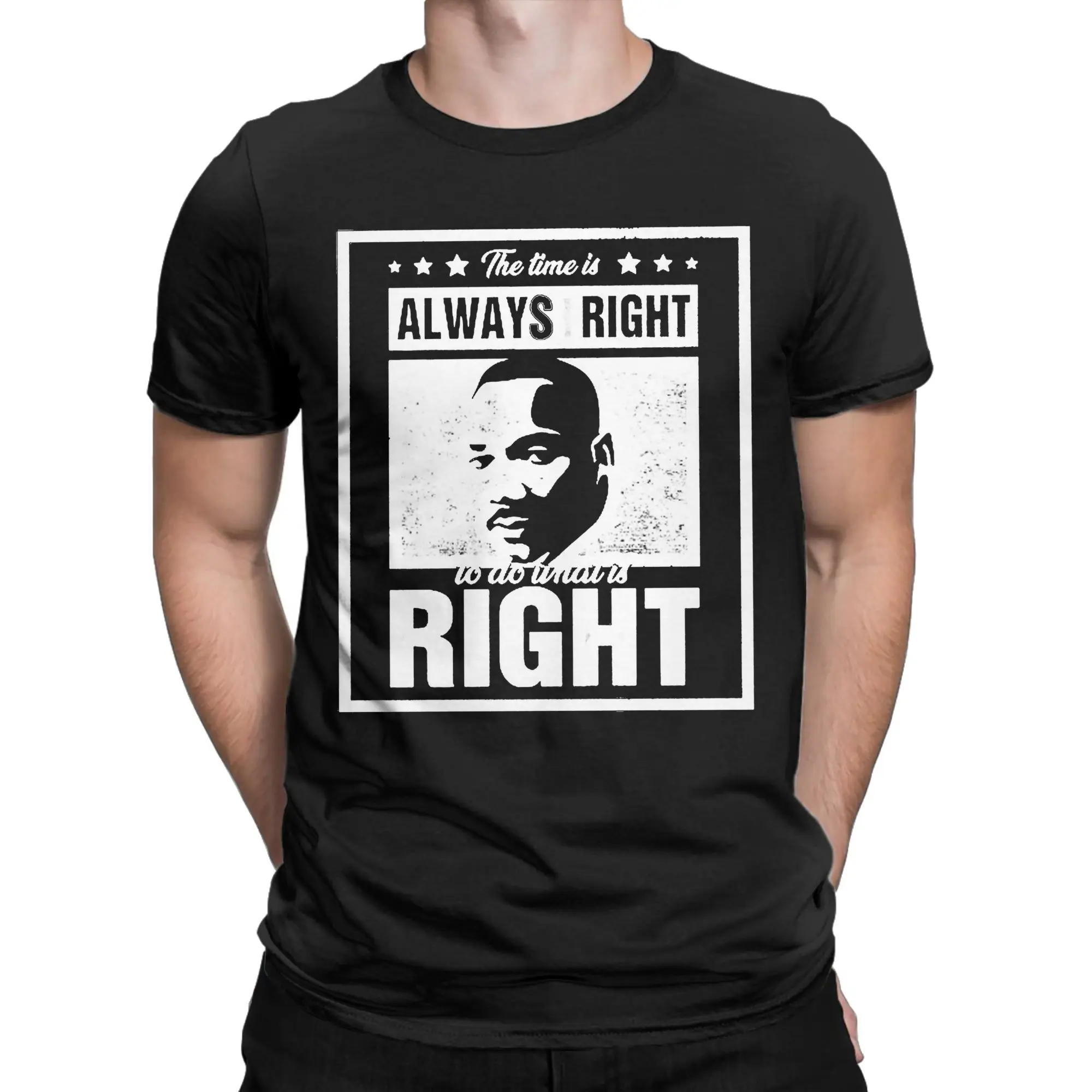 Camiseta de gran tamaño para hombre, camisetas de playa Martin Luther King Hip Hop, Camiseta de algodón puro The Time Is Always Right, camiseta de diseño básico Y2K