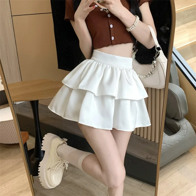 Estate Solid Ruffles Cake minigonne donna multistrato Cute Lolita Style Kawaii gonna a vita alta Sweet Teen Girls vestiti Preppy