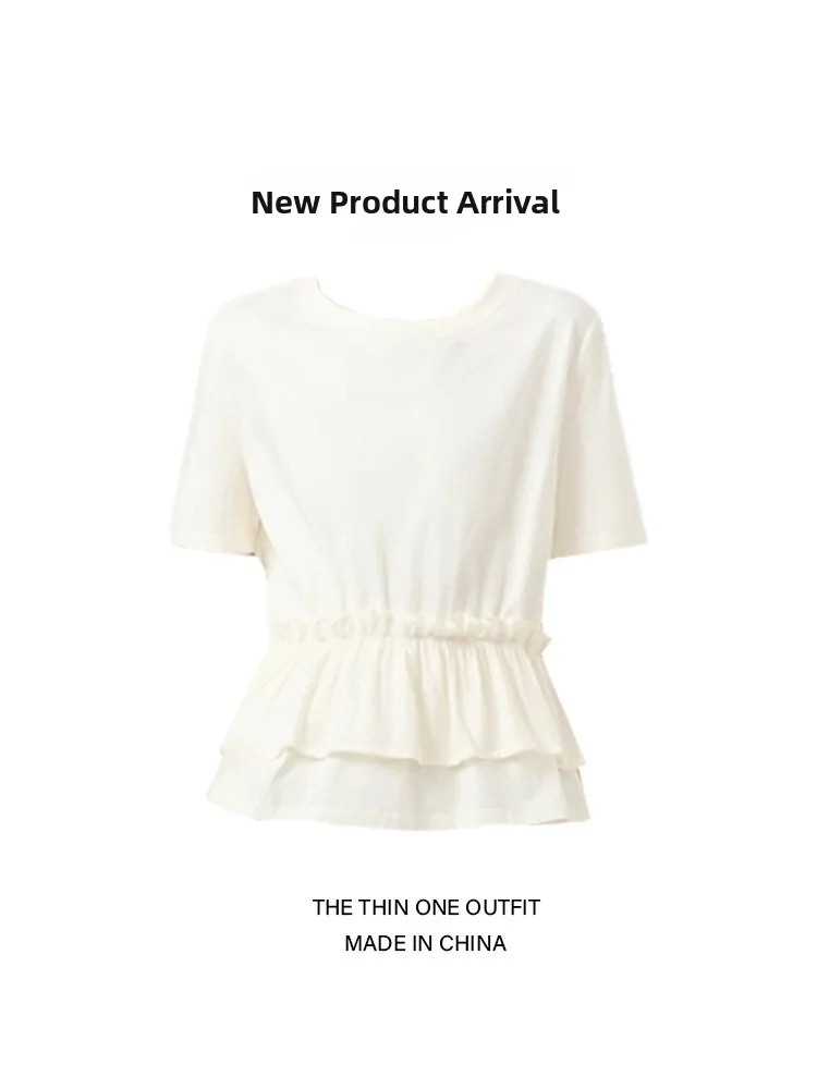 Loose ort Sve rond Ne T-shirt Dames Zomer Nieuw Sle f Sve Regular oulder Polyestervezel Woon-werk Sle