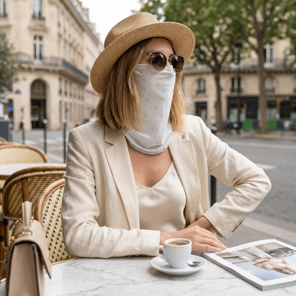 Thin Sun Protection Face Mask Lightweight Nylon Breathable Face Cover Solid Color Flower Printed Neck Protection Mask Outdoor