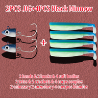 2026 4PCS Fiiish Black Minnow 70mm/90mm/110mm Soft Fishing Lure 5g 10g 15g 25g 40g 2PCS Jig Head Bait Artificial Combination Set