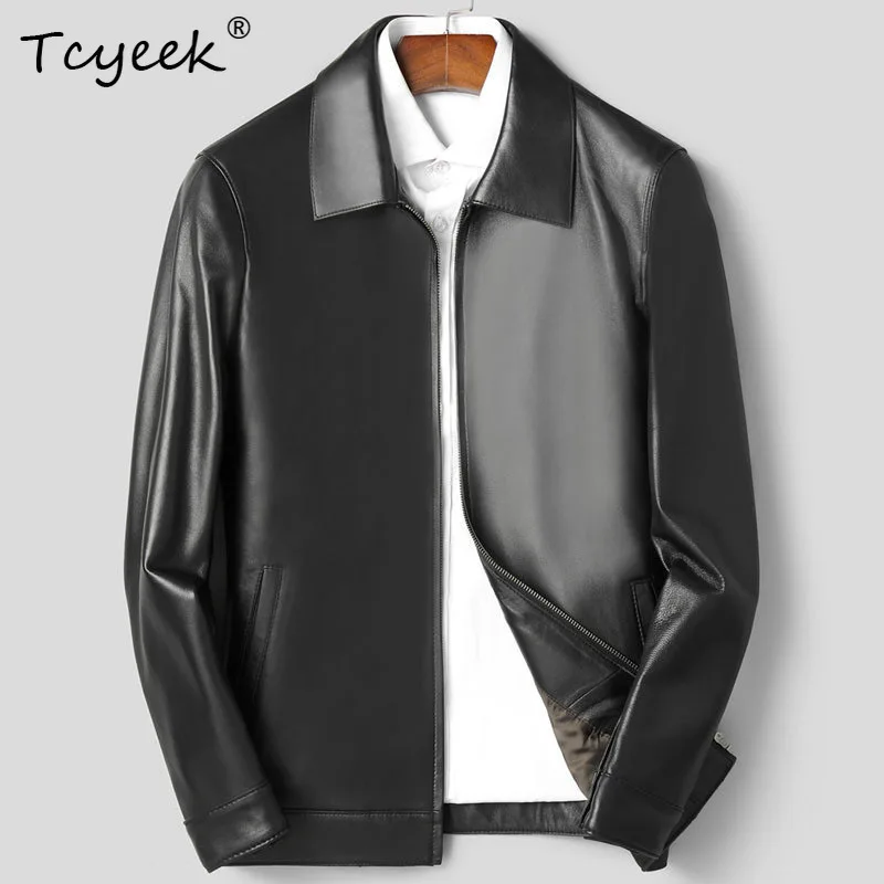 

Tcyeek Мужская куртка из натуральной овчины из натуральной овчины 2025 Деловые повседневные мужские пальто Весенне-осенняя одежда Тонкий стиль Jaqueta Couro