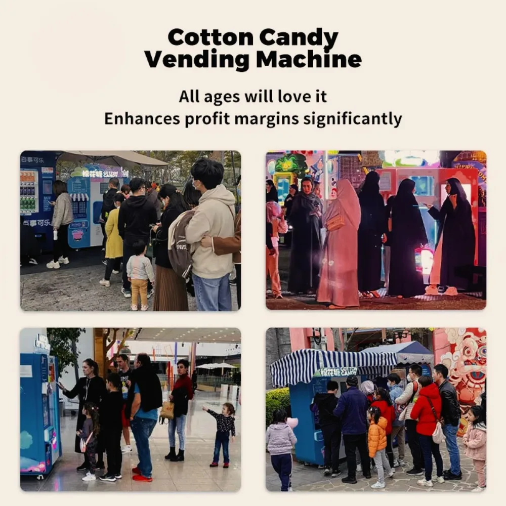 大手フロスキャンディー販売代理店と信頼できる綿菓子ロボットマシン輸出業者からの自動綿菓子自動販売機
