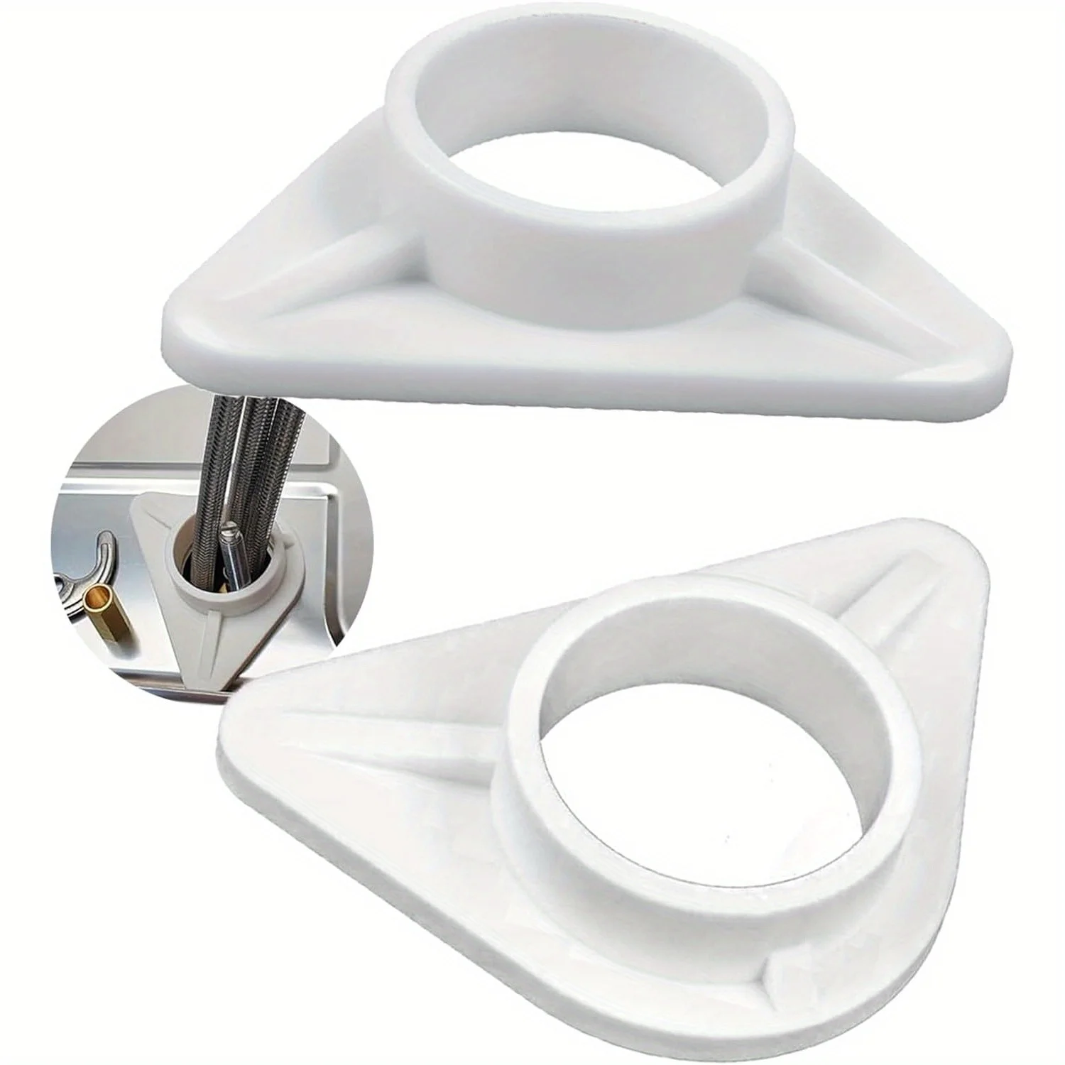 Two Stainless Steel Faucet Stabilizers Featuring A 34mm Inner Diameter Hole With White Plastic Reinforcements