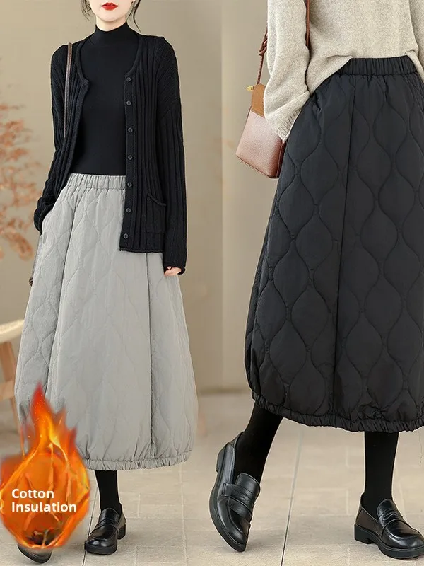 

Корейская хлопковая юбка средней длины с эластичной резинкой на талии и бутоном цветка, зимняя женская юбка трапециевидной формы больших размеров, повседневная одежда