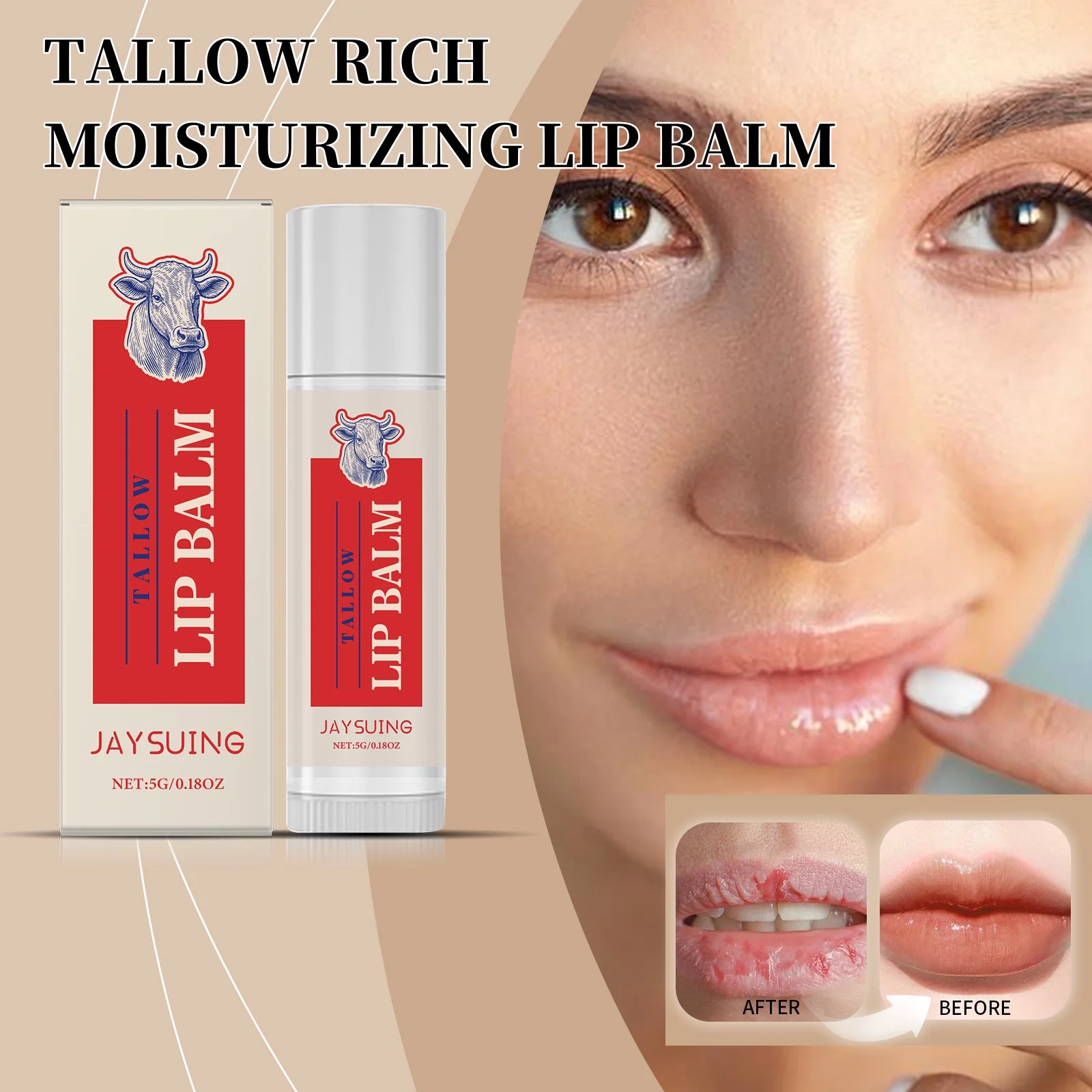 

Tallow Lip Plumping Balm Non-Greasy Moisturizing Exfoliating Care for Chapped Lips Hydrating Nourishing Lipstick Portable Care