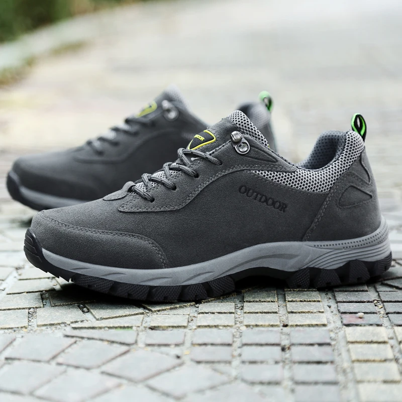 HIKEUP-zapatos de senderismo para hombre, zapatillas de deporte de cuero de gamuza, resistentes al desgaste, tácticas, escalada, Trekking,