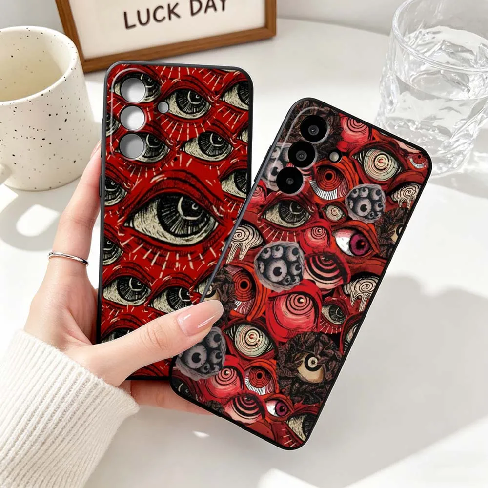 Fashion Spooky Scary Red Eye For Samsung Note 20 10 A73 A72 A71 A56 A55 A54 A53 A52 A51 A42 A41 A36 A35 A34 Black Phone Case