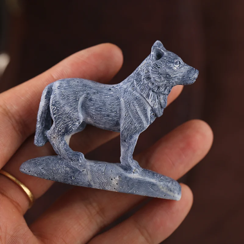 

Голубая яшма, волк, ручная работа, натуральный драгоценный камень, украшение для рабочего стола, 54x13x49 мм, 34,2 г - стильные украшения ручной работы для домашнего декора