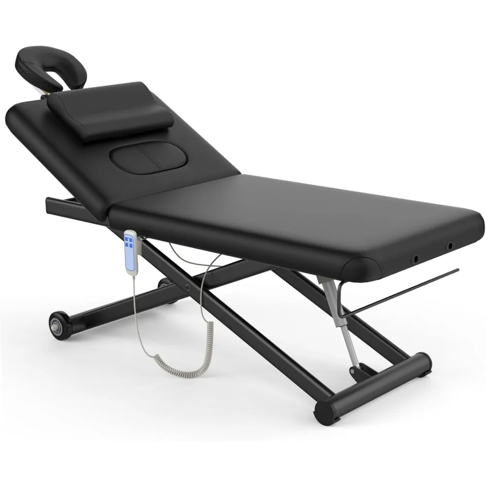 Wide therapy massage bed with electrically adjustable backrest and legs, wheels, PU leather, 32 inches wide by 75 inches long