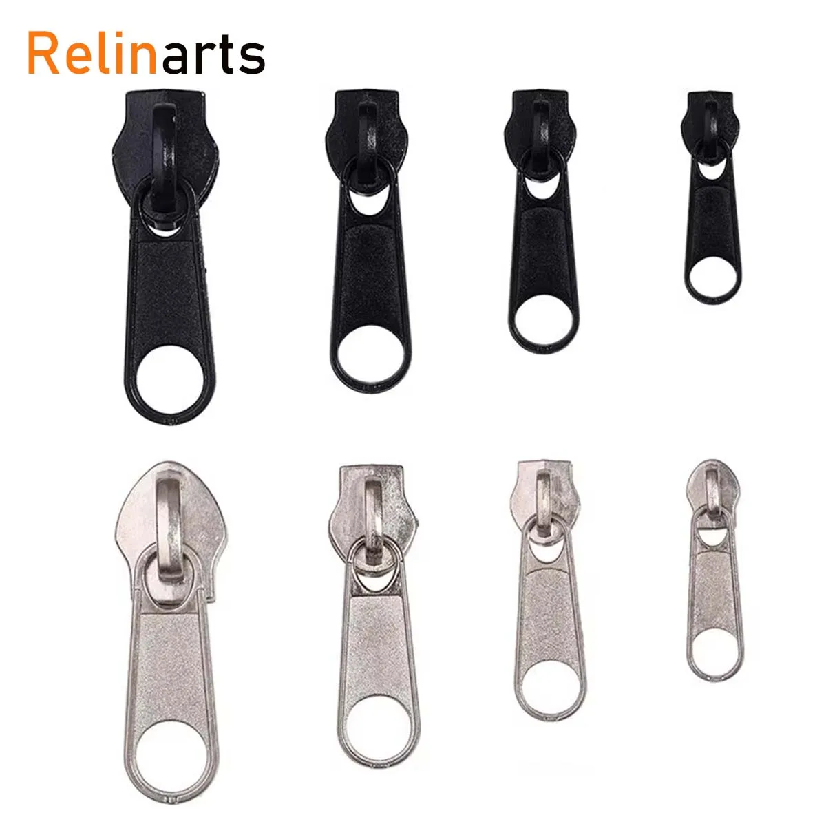 8Pcs Universal Zipper Slider Head Puller Kit, 3# 5# 8# 10# No-lock Zipper Repair Replacement for Bags Jackets