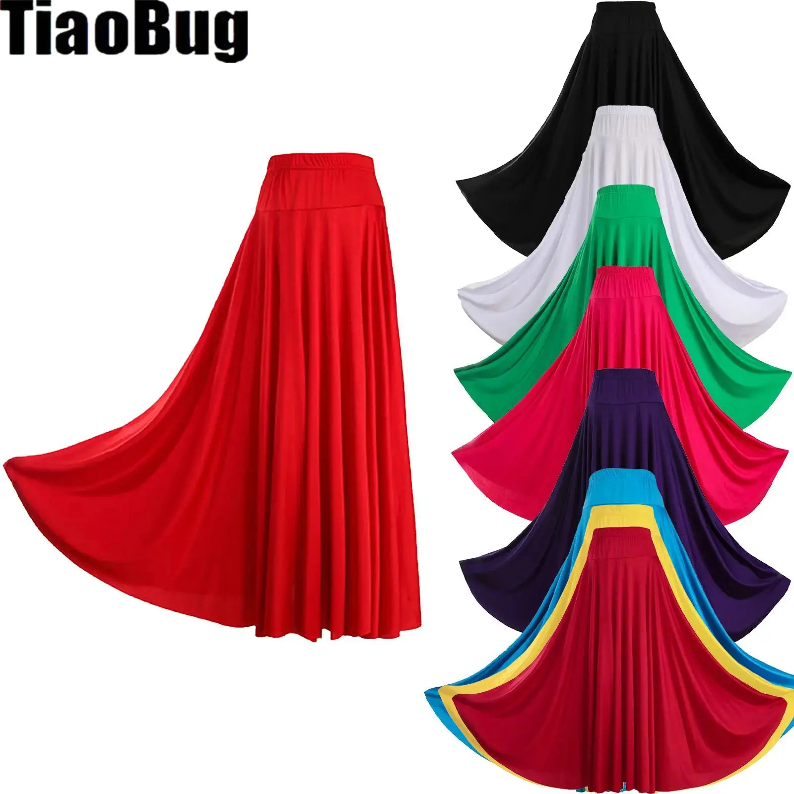 Women Ruffle Ballroom Dance Skirts Solid Color Skirt High Waist Elastic Waistband Dance Skirts for Stage Performance Costume