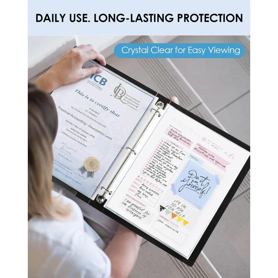 Protector de hojas antideslumbrantes, 8,5 x 11 ih, paquete de 50 protectores de páginas transparentes para carpetas de 3 anillas, fundas de plástico para papel de carga superior