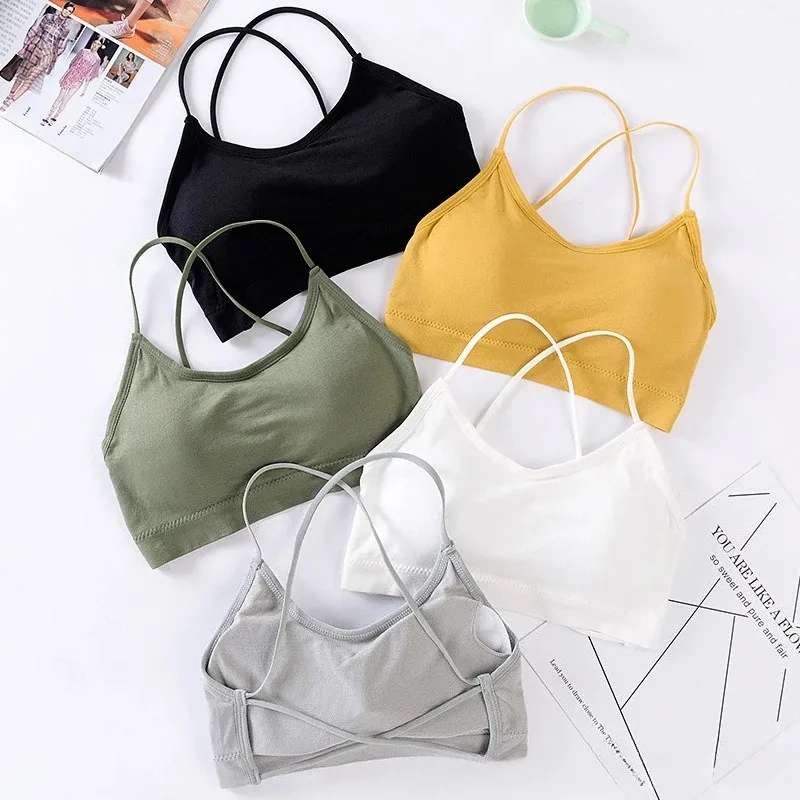 

Women Camisole with Bra Pad Crop Top Sexy Strapless Push Up Bra Sport Shockproof Push Up Bra Small Chest Cross Beautiful Back