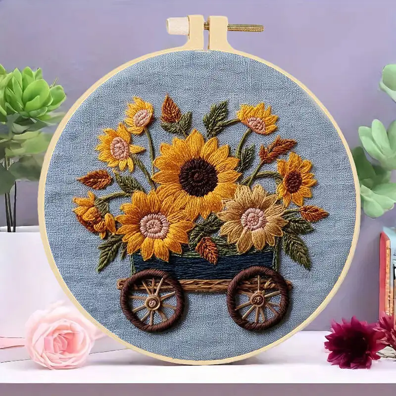 1pc Kreuz Stich Kit Sonnenblumen Blume Nähen Stickerei Set Handwerk Liefert Erwachsene Wohnzimmer Wand Dekoration