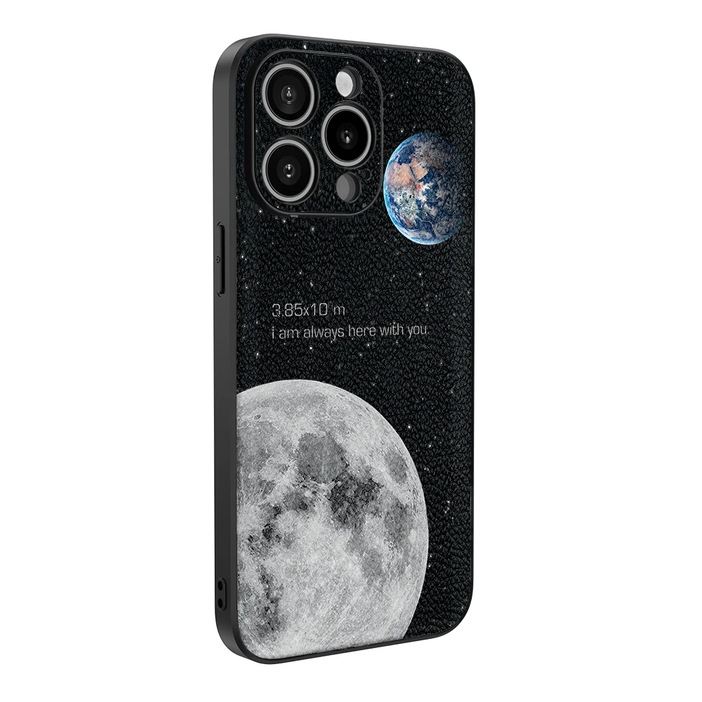 Leather Back Full Cover Case for iPhone 13 mini Pro 14 Plus 15 Pro Max High Quality Moon Earth Space Pattern with Camera Paint
