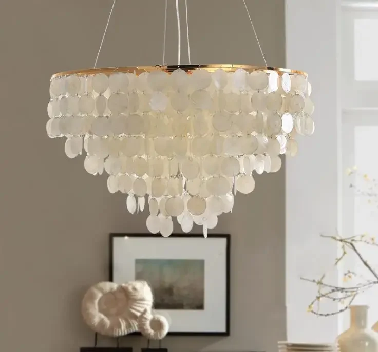 

Mediterranean Chandelier Shell for Lliving Room Bedroom Creative LED Lighting Restaurant Seashell Home Decor Host