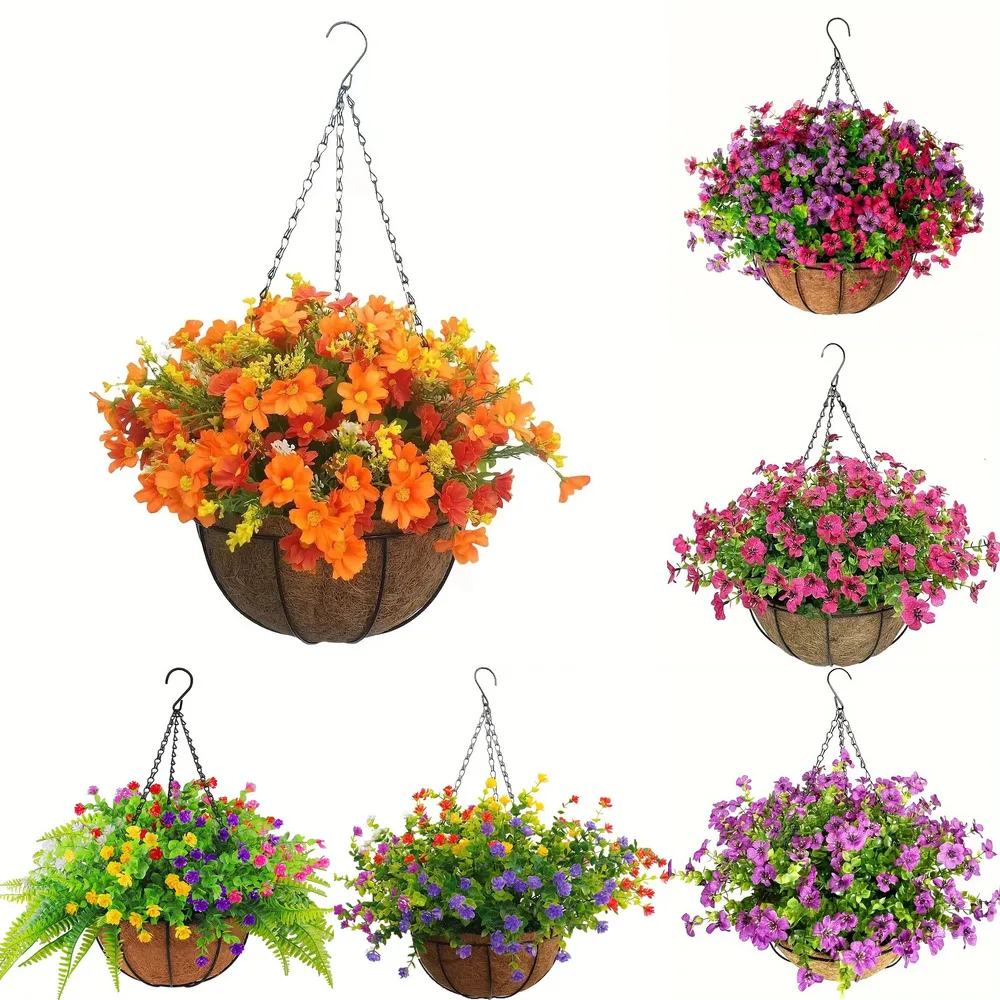 

Искусственные подвесные цветы в корзине, шелковые ромашки, искусственные цветы, цепочка, подвесная корзина, цветочный горшок, свадебное украшение для дома, вечеринки, сделай сам