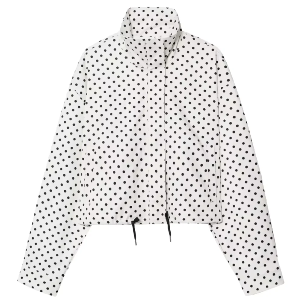 HXAO Polka Dot Bomber Jacket Women's Jackets Demi-Season Oversized Long Sleeve Top Outerwear Aviator Plus Size Zip Up Crop Coats