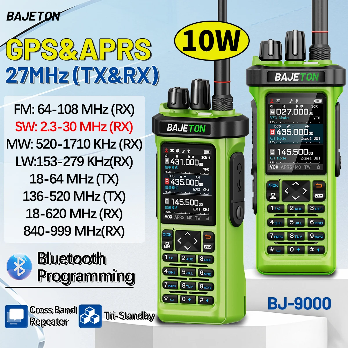 1/2 قطعة BAJETON BJ-9000 APRS GPS اسلكية تخاطب CB/SSB/RX/HF استقبال مع 10 واط بلوتوث الهاتف البرمجة ل RT-950 برو RT-950