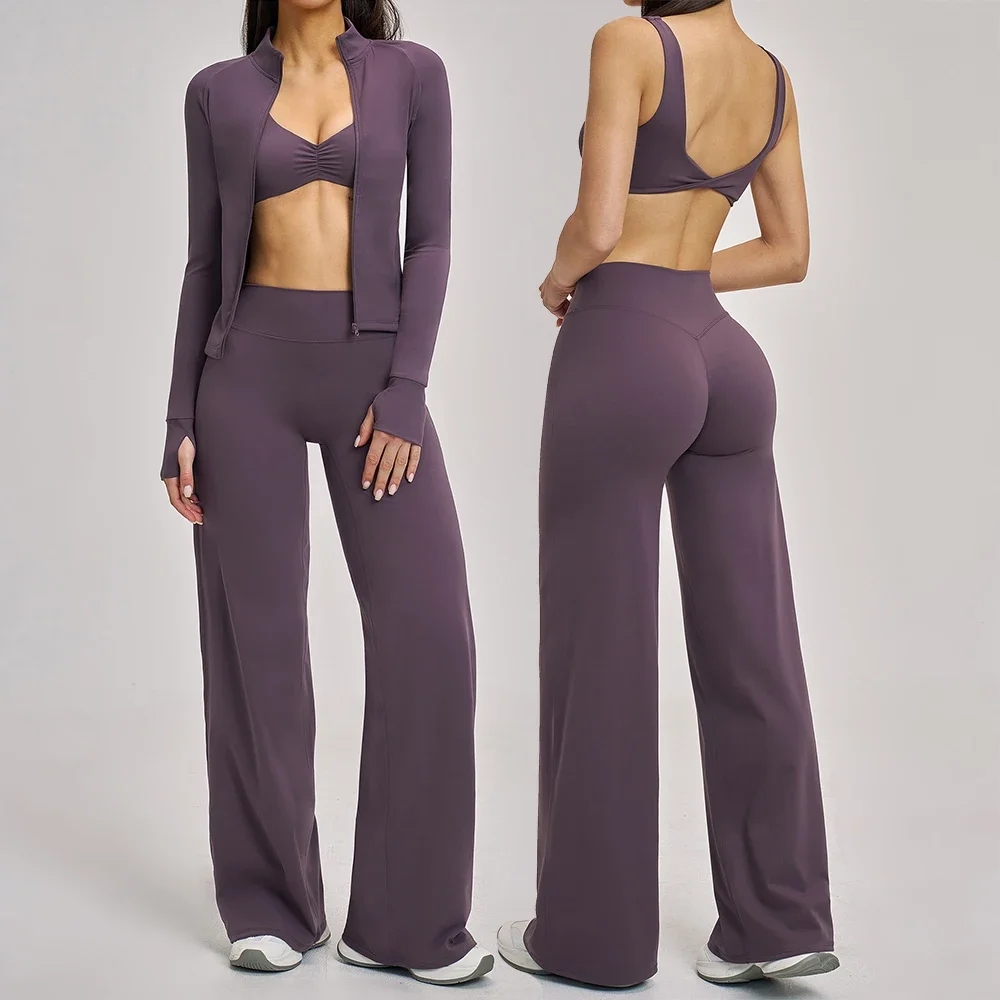 Yoga Set 2/3PCS Workout Outfit Fitness Long Sleeved Sportswear Gym Tracksuit Leggings Sports Bra Athletic Wear Pilates Clothes
