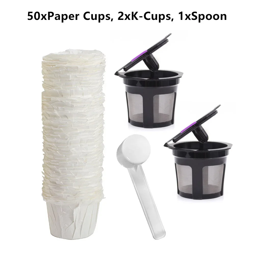 Reusable Single Serve K-cup Filter Basket With Paper Cups And Spoon For Keurig Coffee Maker/K-Mini/K-Classic/K-Compact