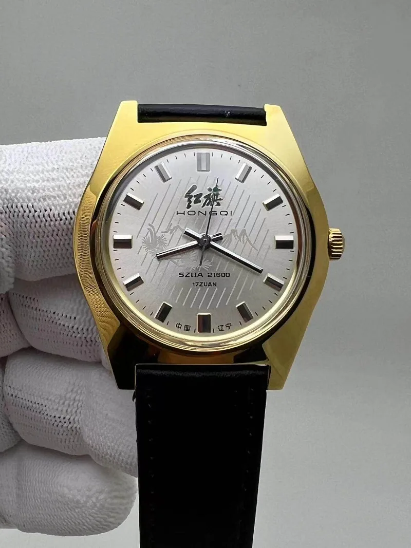 

Hongqi watch turquoise model large three-hand retro manual mechanical watch men's mechanical watch