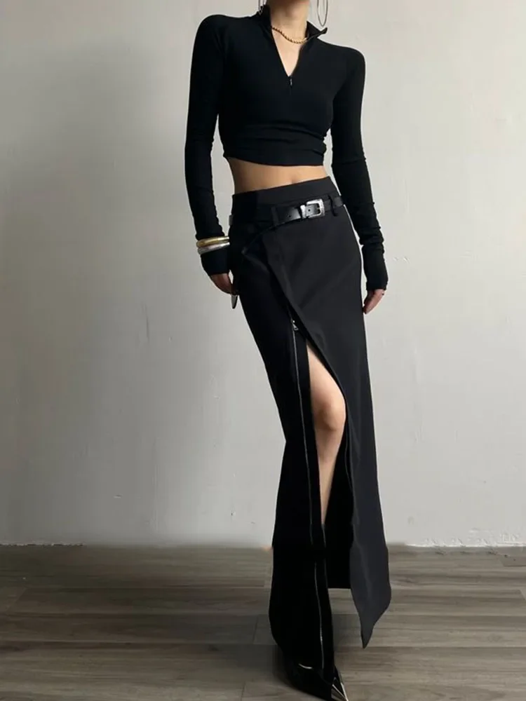 

Y2K Spicy Girl Solid Color Half Skirt Zipper Fashion Trendy Long Skirt 2024 Spring/Summer Women's Versatile Long Skirt