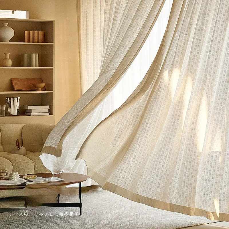 Japanese Simple curtains tulle for living room bedroom thickening cotton linen semi-blind Scandinavian Light Luxury Customized