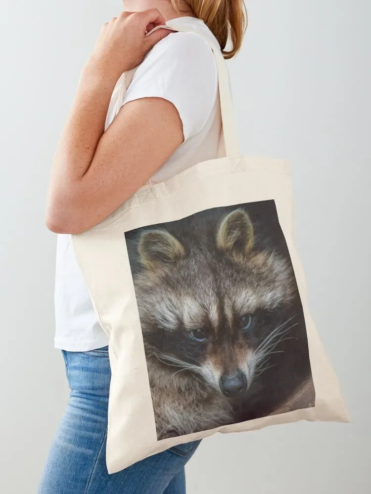 Raccoon Tote Bag foldable reusable bag eco bag folding Canvas shoulder Women's shopper