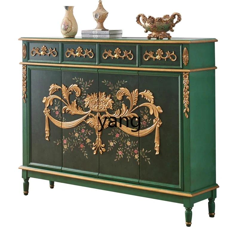 Yhl Green Shoe Cabinet Home Doorway Large Capacity Solid Wood Painted Entrance Cabinet Shoe Cabinet Integrated