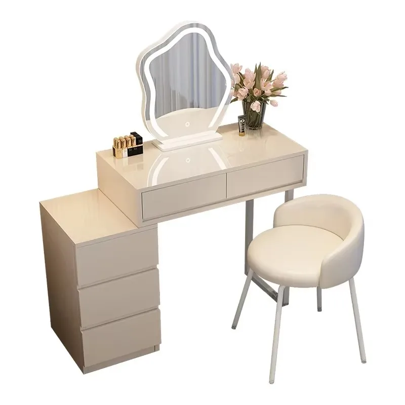 Led Lights Woman Dressing Table Mirror Fashion Modern Elegant Makeup Table Drawer Chair Comfortable Coiffeuse Bedroom Furniture