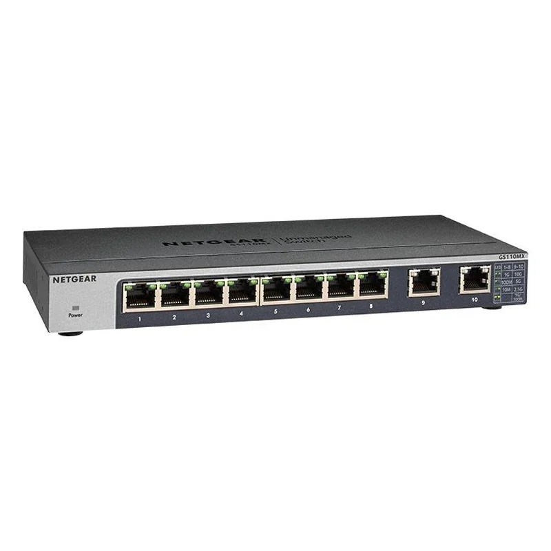 

NETGEAR GS110MX Unmanaged Switch 10 Gigabit/Multi-Gigabit 8 Port Gigabit Ethernet With 2 Port 5 Speed 56Gbps Bandwidth