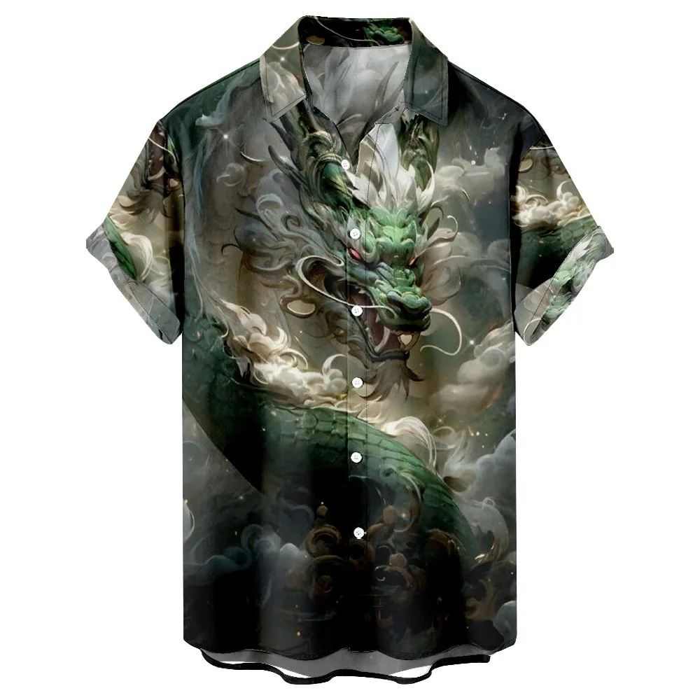 3D Dragon Printed 2024 Shirts For Men Beach Party Blouse Men's Clothing Street Harajuku Tops Loose Oversized Shirts