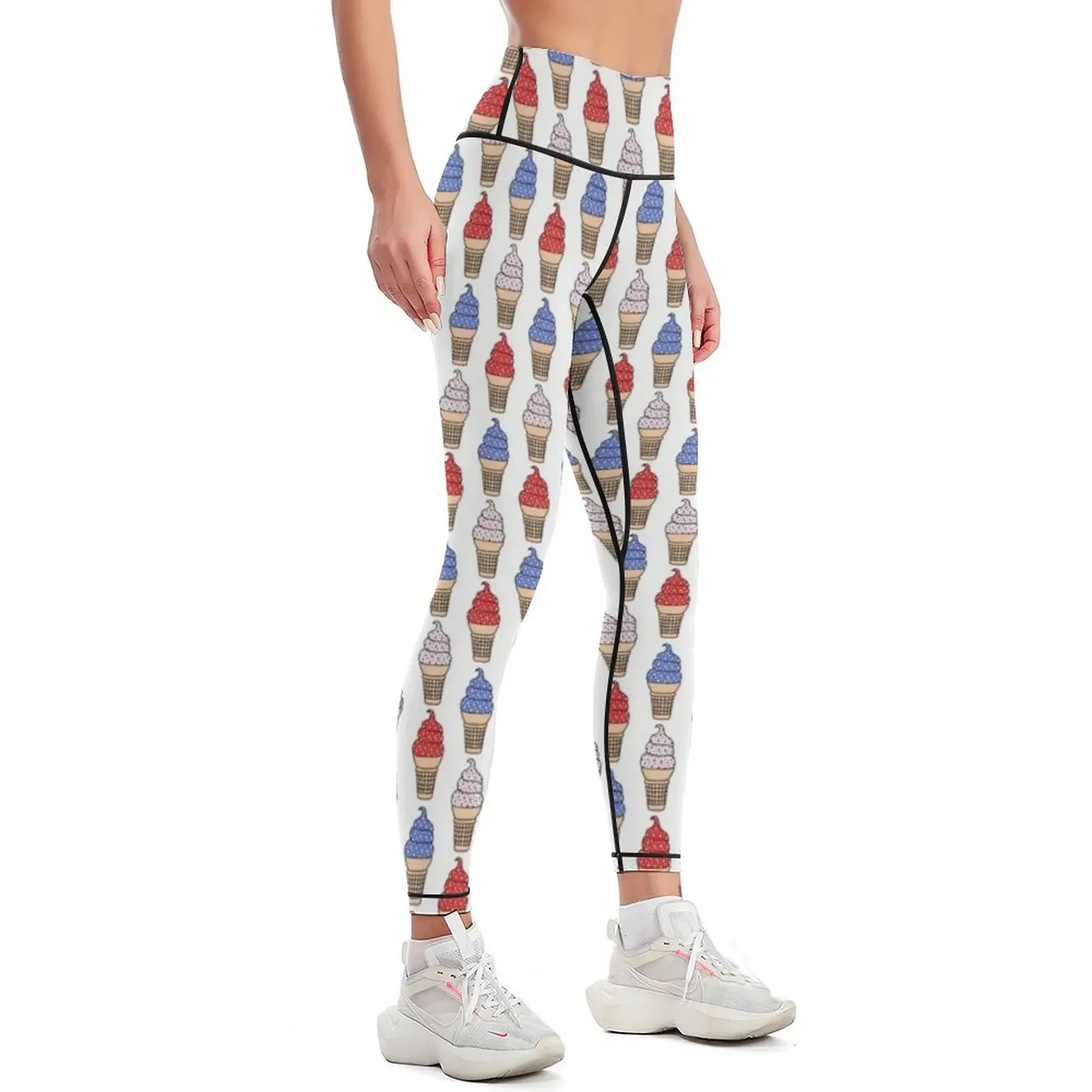 Red, White, and Blue Ice Cream Cones, with Star Sprinkles Leggings Fitness woman Women sportwear Womens Leggings