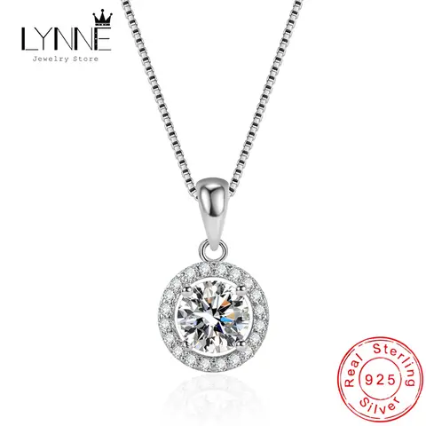 New Fashion 925 Sterling Silver Round Zircon Pendant Necklace Fine Rhinestone Clavicle Necklaces Women&Girl Party Jewelry Gift