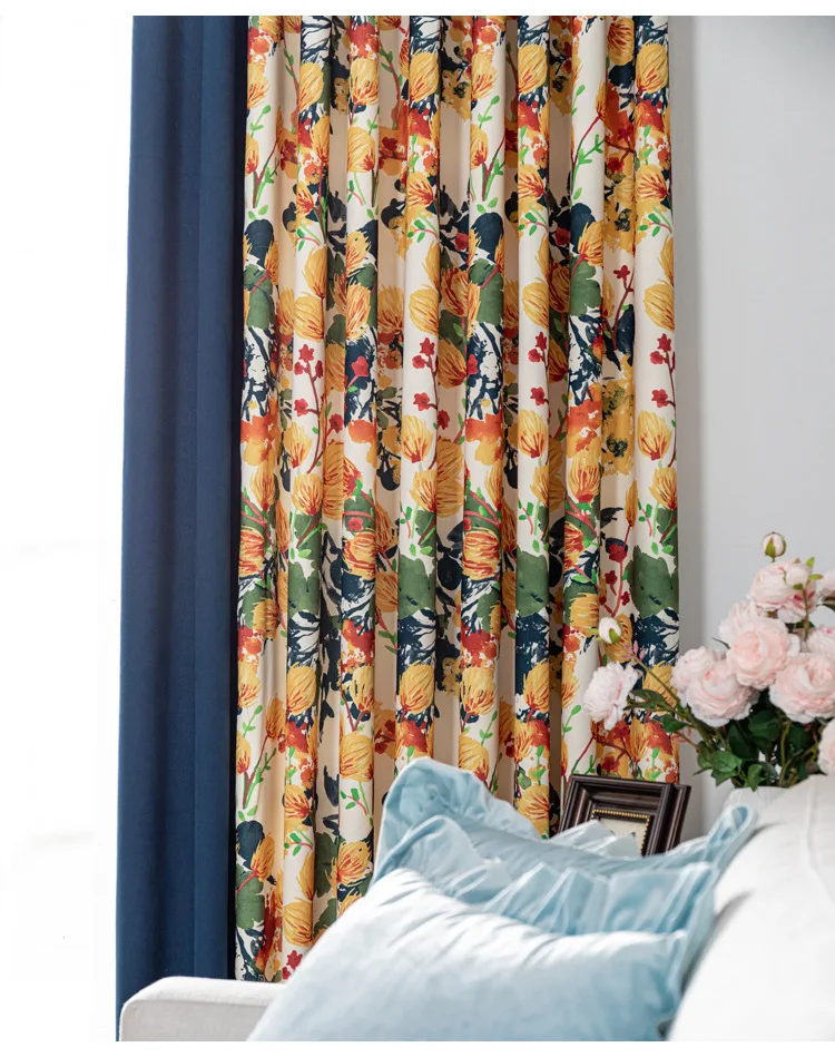 

1PC Curtains American Style Rural Art Retro Living Room Nordic Bedroom Pastoral Style Korean Plant Printed Fabric Curtains