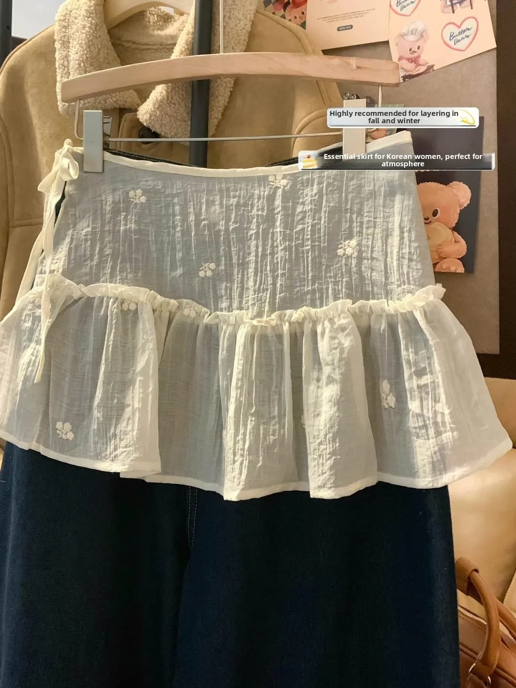 

Oversize Autumn Winter New Korean Sle Embroidered Floral Tie Cotton Linen Super Sweet Layering Tool f Skirt