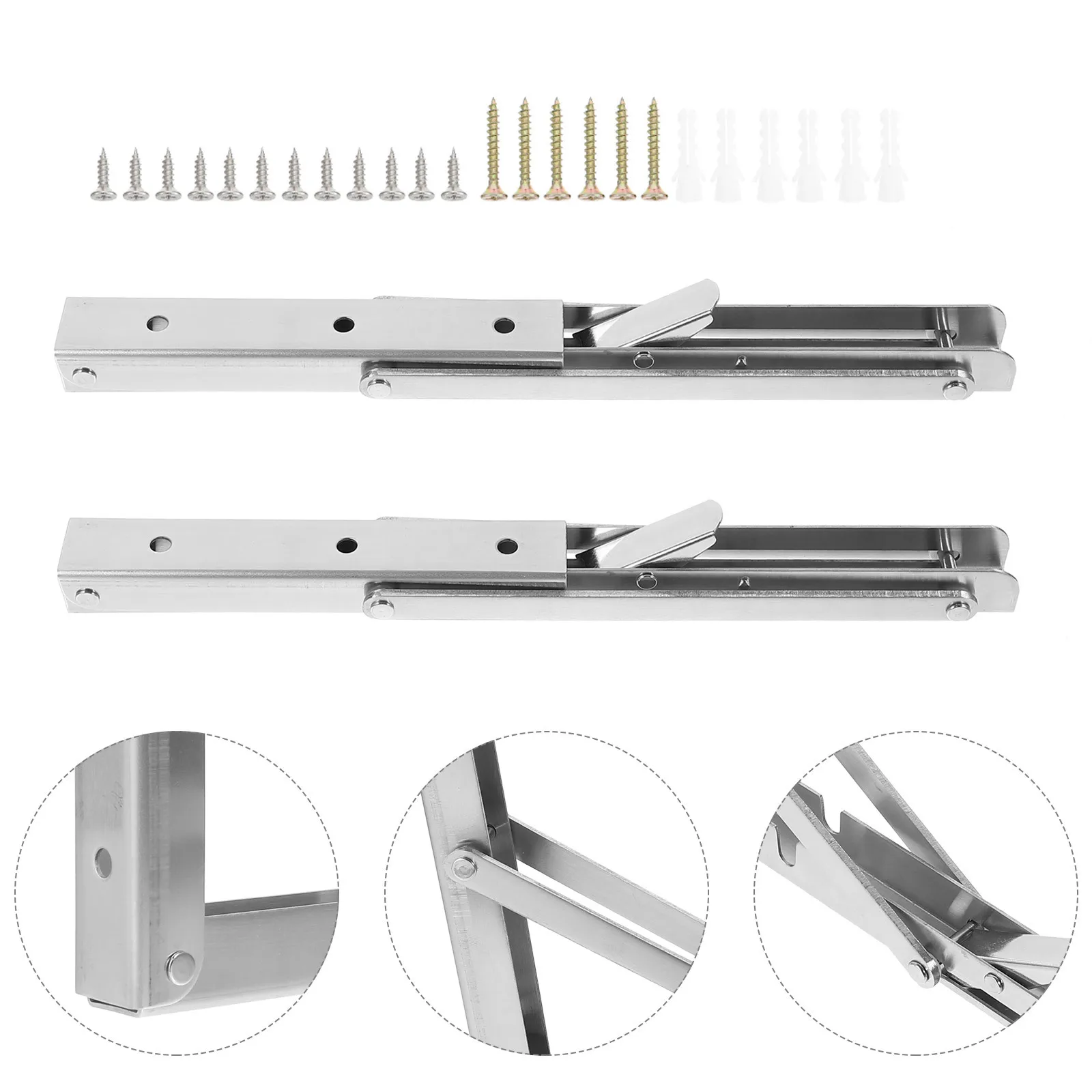 

2pcs Stainless Steel Folding Brackets Heavy Duty Support Storage Shelf Brackets For Wall Board Desk Oven Stand Indoor Outdoor