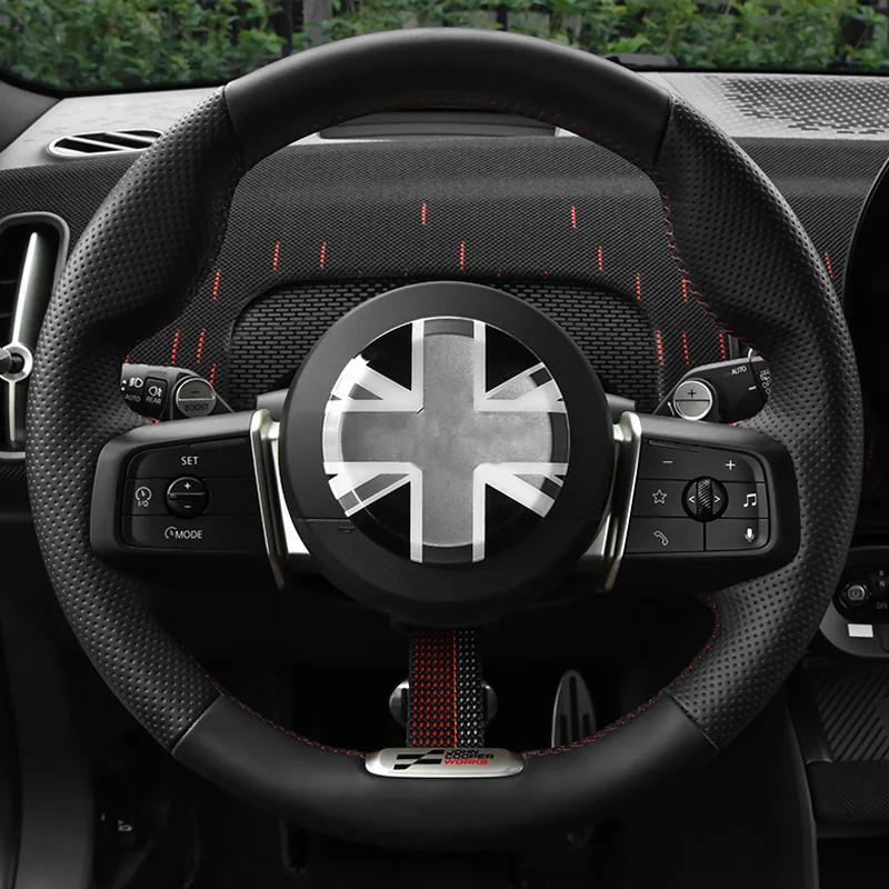 Car Steering Wheel Sticker For Mini Cooper J01 J05 U25 F66 Interior Styling Accessories Union Jack Style Black Red 2024 2025