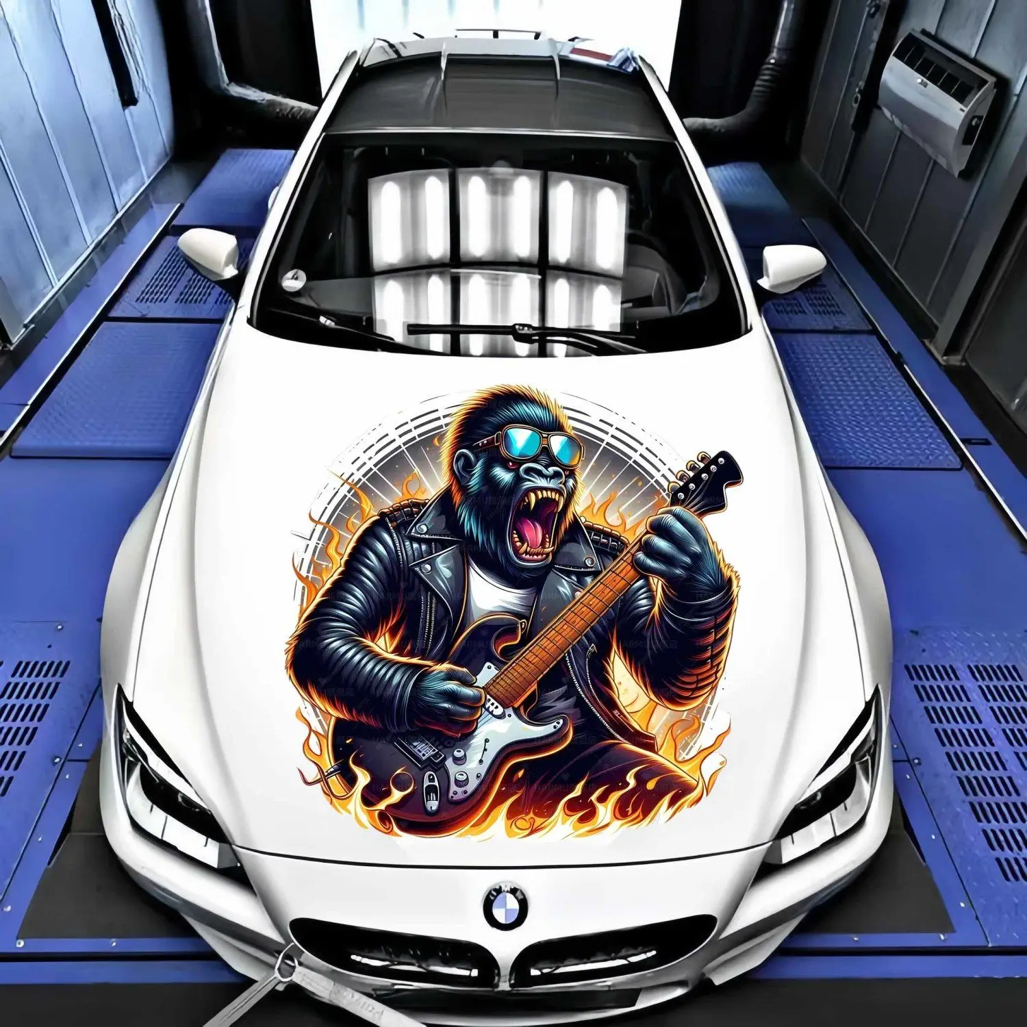 Waterproof Self-Adhesive Stickers - Rockstar Guitarist & Wild Chimpanzee for Fridge, Truck, Door Decor