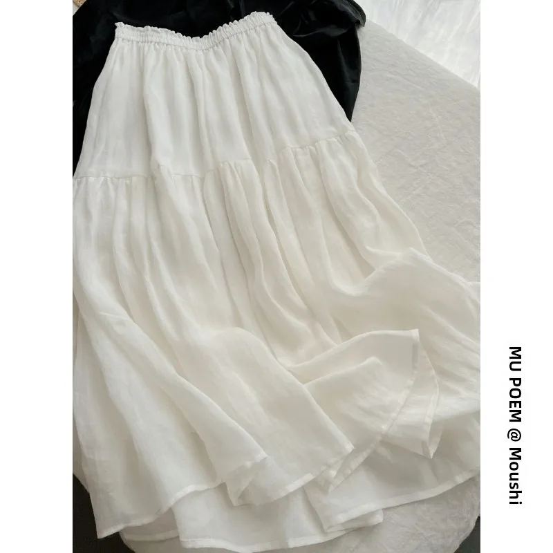 White Artistic Style Half-length Skirt Women's Spring Autumn 2025 New Forest System Cake Skirt Gentle Long Dress