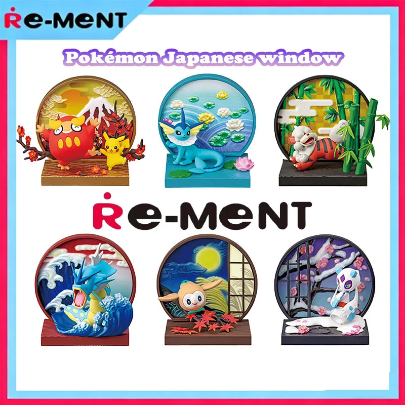 

Оригинальный ременный покемон, японская глухая коробка с видом на окно, фигурка Пикачу, Байбу, складной экран, пейзаж, натуральная модель, декор, подарок