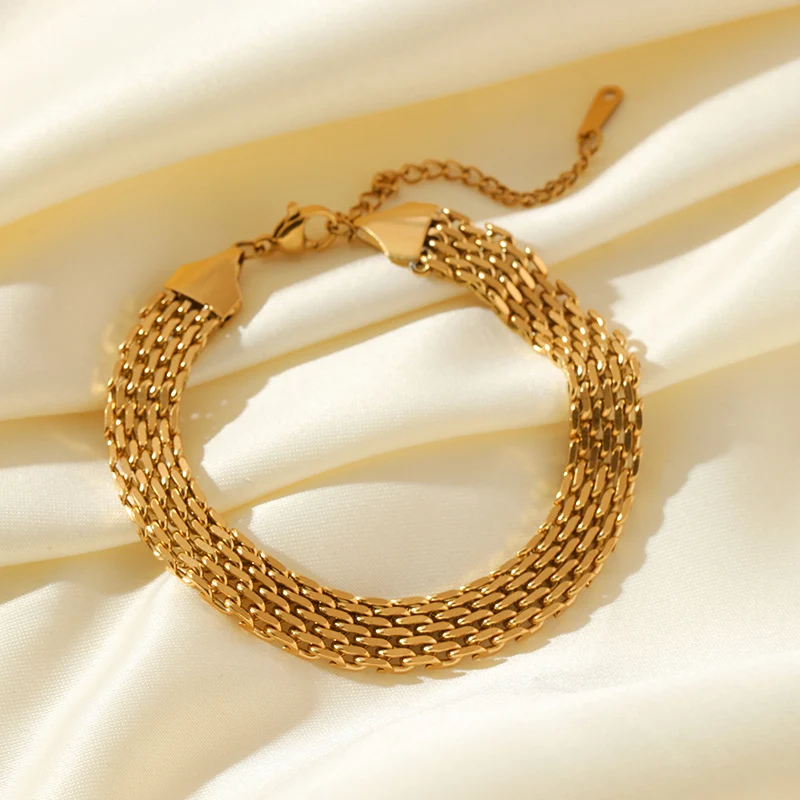 EILIECK 316L Edelstahl Goldfarbenes Breites Kettenhalsketten-Armband-Set für Damen, Trendiger Wasserdichter Schmuck-Set, Geschenk für Damen – Detail 18