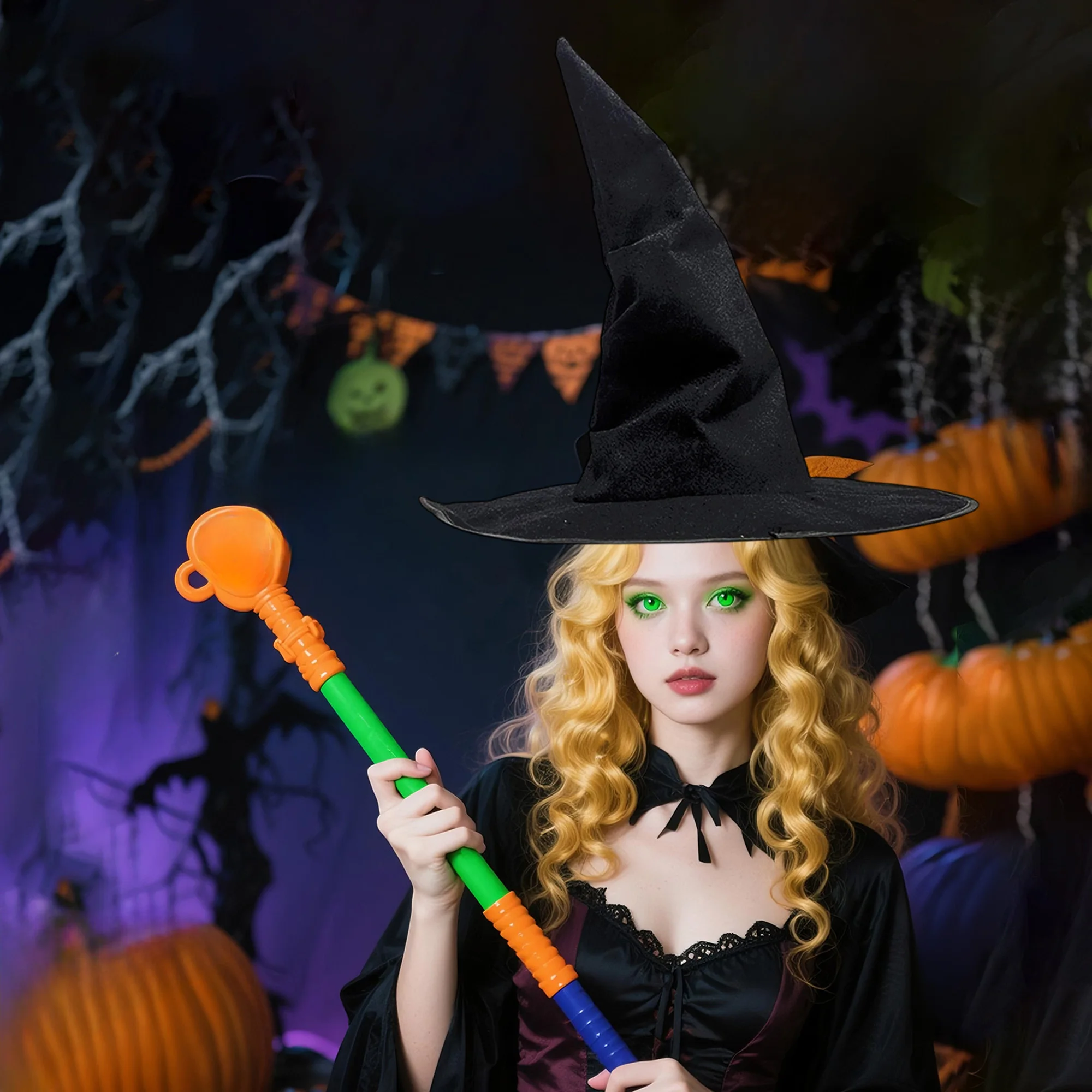 หมวกแม่มดกํามะหยี่สีดําพร้อมรายละเอียด Ruched และปีกกว้างสําหรับผู้ใหญ่ - อุปกรณ์เสริมเครื่องแต่งกายฮาโลวีนสําหรับคอสเพลย์