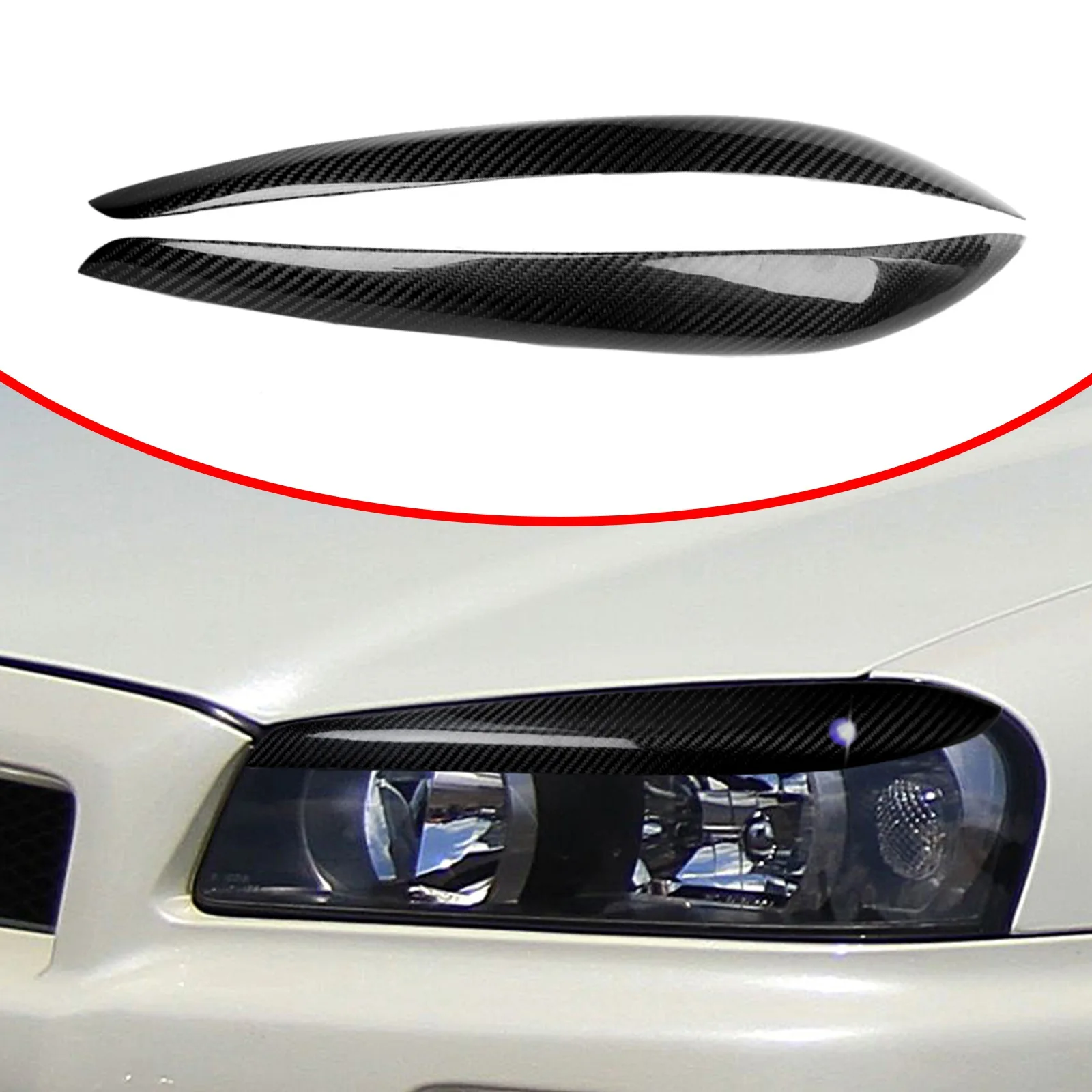 

Real Carbon Front Headlight Eyelids Eyebrow Trim ForNissan GTR Skyline R34 99-02