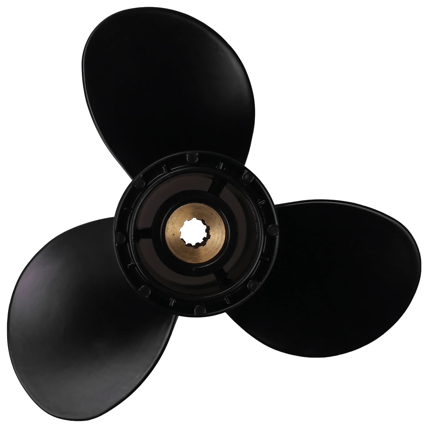 Outboard Propeller 58100-93723-019 For 8-20Hp 9 1/4 X 9 Aluminum Alloy 3 Blade Black 10 Spline Tooth R